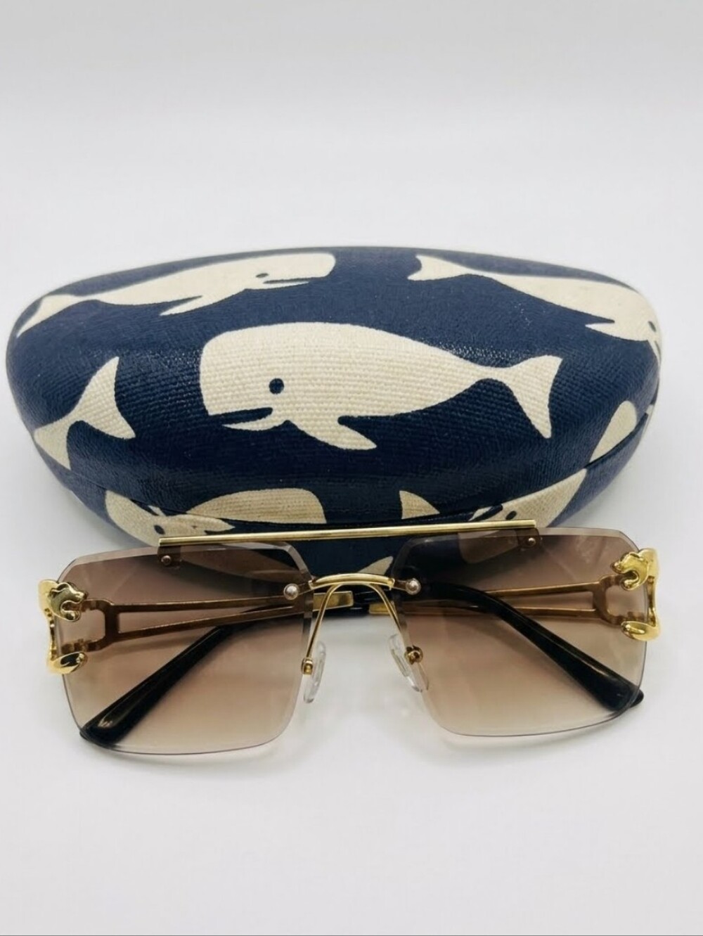 Michael Kors Gold Rimless Jaguar Detail Sunglasses Rose Tint With Hardshell Case